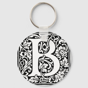 Initial B Monogram. Customised Name Floral Pattern Key Ring