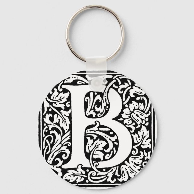 Initial B Monogram. Customised Name Floral Pattern Key Ring (Front)