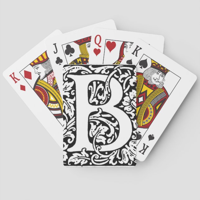 Initial B Monogram. Customised Name Floral Pattern Playing Cards (Back)
