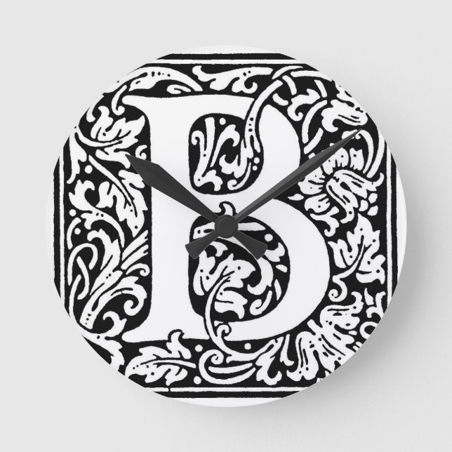 Initial B Monogram. Customised Name Floral Pattern Round Clock (Front)