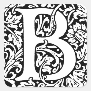 Initial B Monogram. Customised Name Floral Pattern Square Sticker