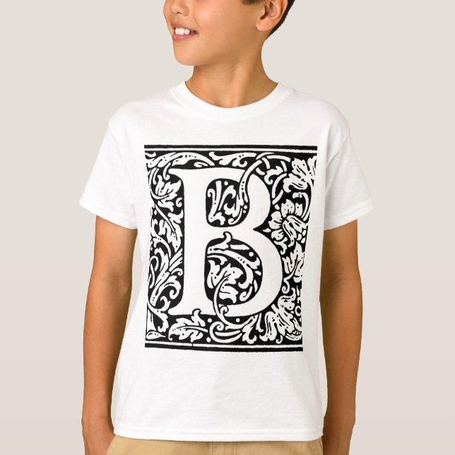 Initial B Monogram. Customised Name Floral Pattern T-Shirt (Front)
