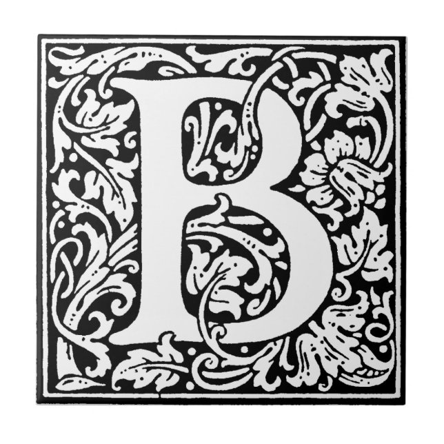 Initial B Monogram. Customised Name Floral Pattern Tile (Front)