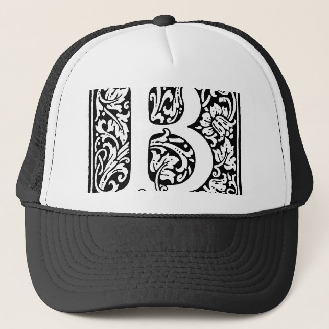 Initial B Monogram. Customised Name Floral Pattern Trucker Hat (Front)