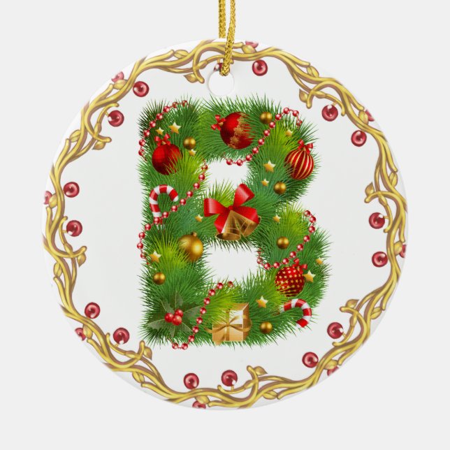 initial B monogrammed christmas ornament - circle (Front)