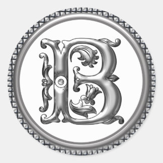 Initial B Round Sticker in Silver