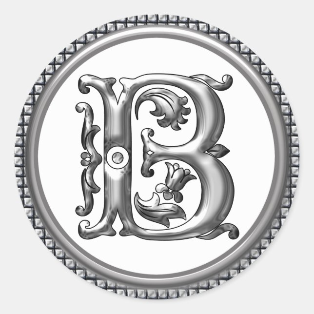 Initial B Round Sticker in Silver (Front)