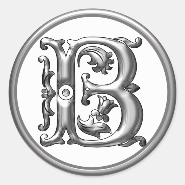 Initial B Round Sticker in  Silver (Front)