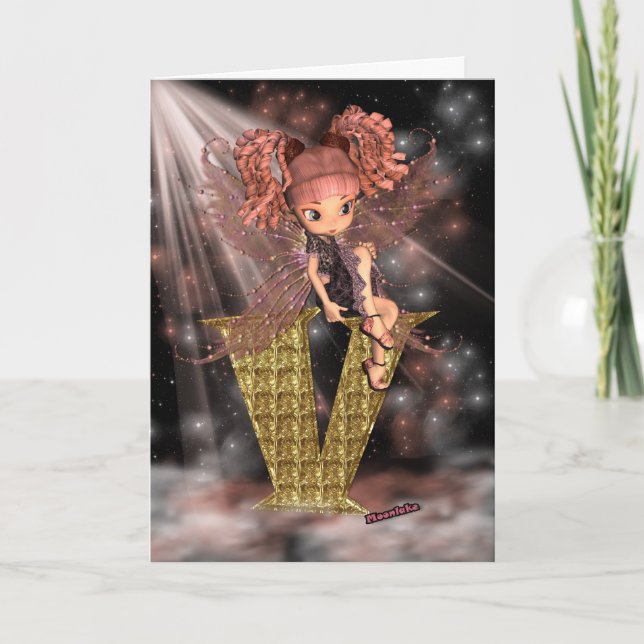 Initial Birthday Card V, Cute little fairy (Front)