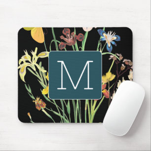 Initial black background l cute turquoise border mouse pad