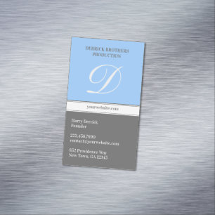 Initial Blue Grey Magnetic Business Card