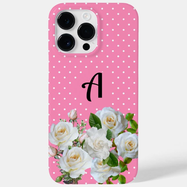 Initial Boho Pink polka dots with floral l Girly Case-Mate iPhone Case (Back)