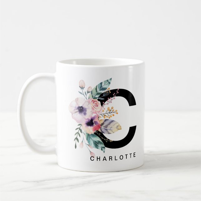 Initial 'C' Alphabet Mug Monogram Boho Watercolour (Left)
