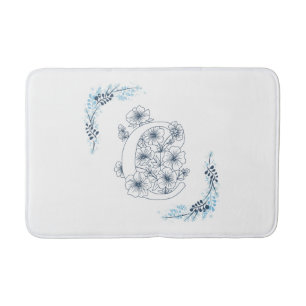Initial "C" Blue Monogram Calm Floral Bath Mat