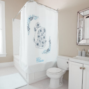 Initial "C" Blue Monogram Calm Floral Shower Curtain