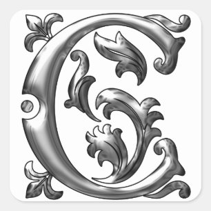 Initial C Capital Letter Sticker in Silver