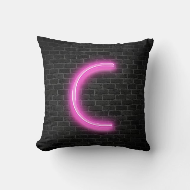 Initial C In Neon Pink Marquee On Brick Cushion (Front)