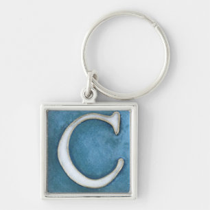 initial C keychain, white and shades of blue Key Ring