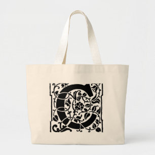 Initial C Monogram. Floral Name Customised Pattern Large Tote Bag