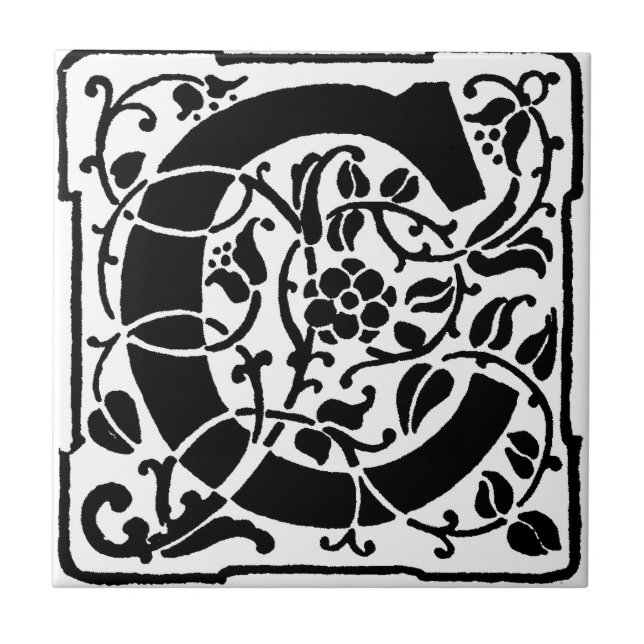 Initial C Monogram. Floral Name Customised Pattern Tile (Front)