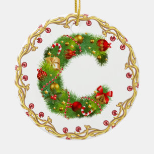 initial C monogrammed christmas ornament - circle