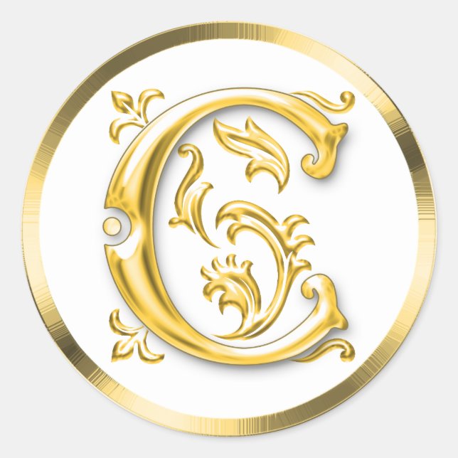 Initial C Round Sticker in Gold (Front)