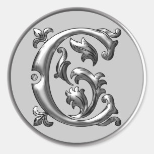 Initial C Round Sticker in Silver