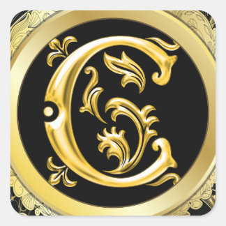 Initial C Square Sticker in Gold