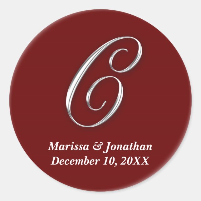 Initial C wine red monogram custom name favour sea Classic Round Sticker (Front)
