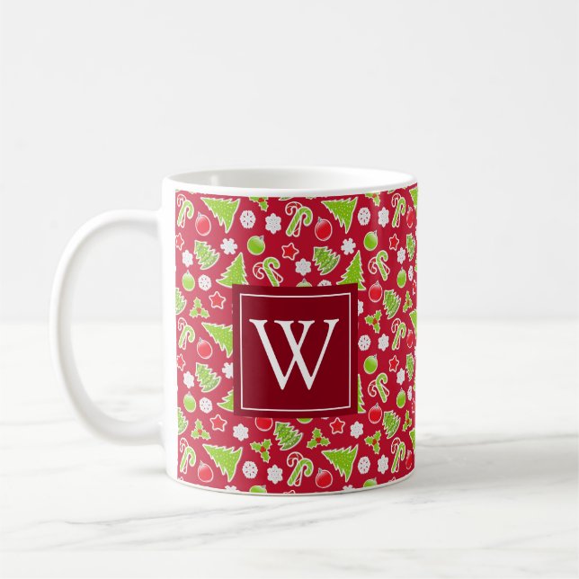 Initial Christmas Holiday Monogram Coffee Mug (Left)