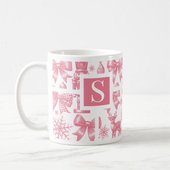 Initial Christmas Mug, Personalised Monogram  Coffee Mug (Left)