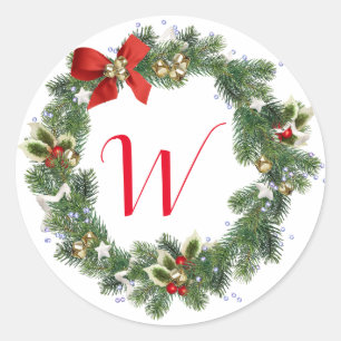 Initial Christmas Wreath Stickers Envelope Seals