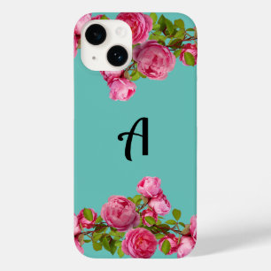 Initial Colourful pink roses l Cute blue Case-Mate iPhone 14 Case