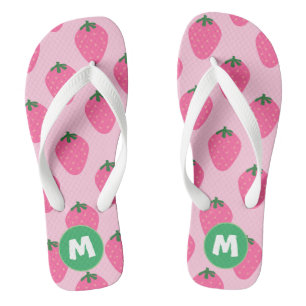 Initial Colourful pretty strawberry in pink patter Thongs