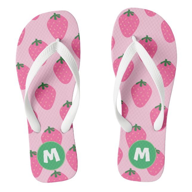 Initial Colourful pretty strawberry in pink patter Thongs (Footbed)