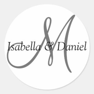 Initial Custom Wedding Names Monograms Bridal RSVP Classic Round Sticker