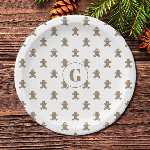 Initial, Cute Gingerbread Man Cookie Pattern Paper Plate