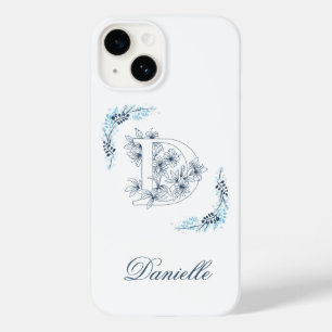 Initial "D" Blue Monogram Calm Floral Case-Mate iPhone 14 Case
