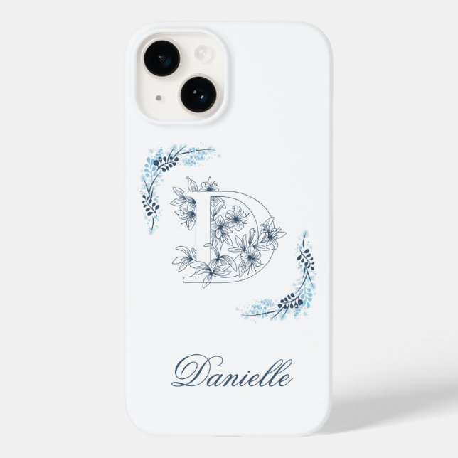 Initial "D" Blue Monogram Calm Floral Case-Mate iPhone Case (Back)