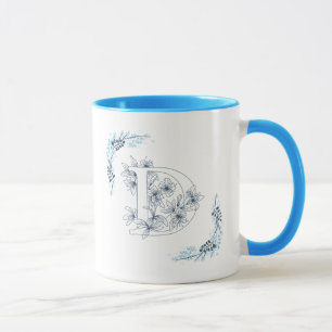 Initial "D" Blue Monogram Calm Floral Coffee Mug
