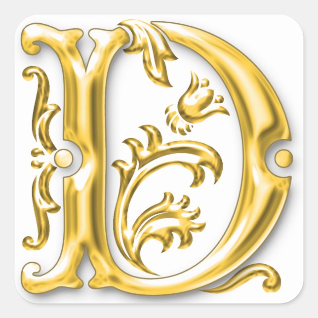Initial D Capital Letter Sticker in Gold (Front)
