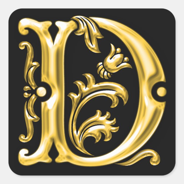 Initial D Capital Letter Sticker in Gold (Front)