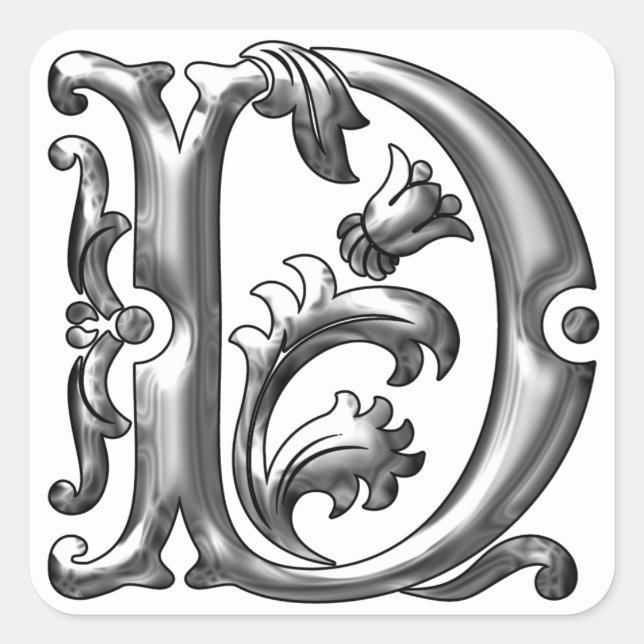 Initial D Capital Letter Sticker in Silver (Front)