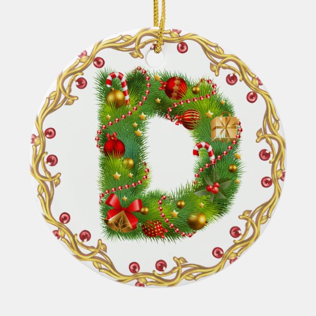 initial D monogrammed christmas ornament - circle (Front)