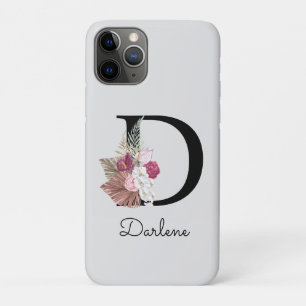 Initial D Monogrammed Pink Boho Floral iPhone 11 Pro Case