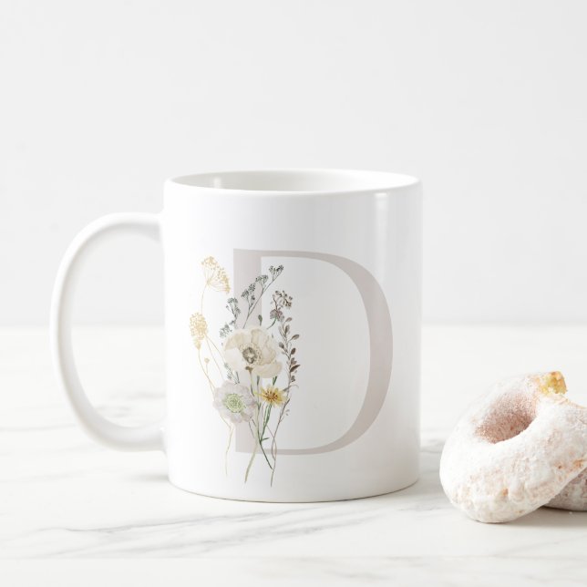 Initial D With Soft colour flower Coffee Mug (With Donut)