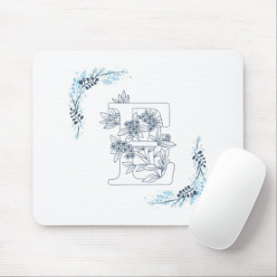 Initial "E" Blue Monogram Calm Floral Mouse Pad
