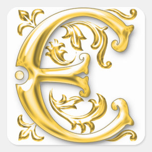 Initial E Capital Letter Sticker in Gold