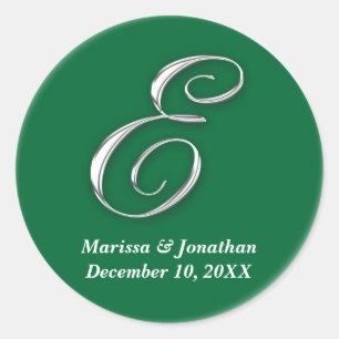 Initial E green monogram custom name favour seal