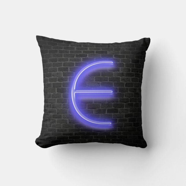 Initial E In Neon Marquee On Brick Cushion (Front)